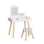Keezi Kids Dressing Table Vanity Makeup Chair Set with Mirror Drawers Wooden Legs - Image 3