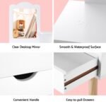 Keezi Kids Dressing Table Vanity Makeup Chair Set with Mirror Drawers Wooden Legs - Image 8