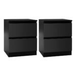 Artiss 2x Bedside Table 2 Drawers - PEPE Black
