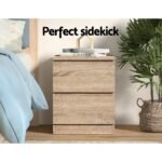 Artiss 2x Bedside Table 2 Drawers - PEPE Oak - Image 4