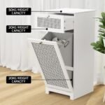 Artiss Laundry Hamper Cabinet Bathroom Storage White Rattan Clothes Basket - Image 8