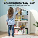 Keezi 4 Tiers Kids Bookshelf Wooden Bookcase Display Storage Organiser Cabinet White - Image 4