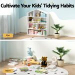 Keezi 4 Tiers Kids Bookshelf Wooden Bookcase Display Storage Organiser Cabinet White - Image 5