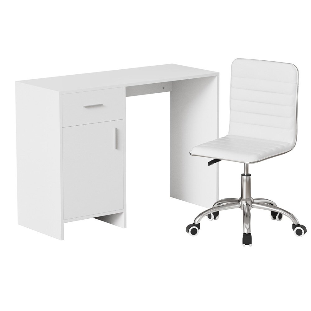 FURNI-G-DESK-100-REPL-WH-202505261410-00.jpg Artiss Computer Desk Office Chair Set PU Leather Home Study Table 100cm White - Image 1
