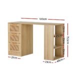 Artiss Computer Desk Drawer Shelf Home Office Study Table Rattan Oak 120CM - Image 2