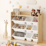 Keezi Kids Toy Box 9 Bins Bookshelf Organiser Display Shelf Storage Rack Wooden - Image 7