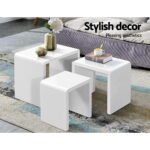Artiss Nesting Coffee Table Set of 3 Glossy White - Image 4