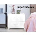 Artiss Bedside Table 2 Drawers High Gloss - White - Image 4