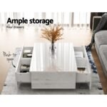 Artiss Coffee Table 4 Drawers White Trevi - Image 4
