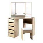 Artiss Dressing Table Stool Set Corner 5 Drawers Oak - Image 3