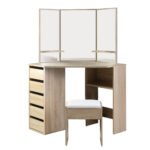 Artiss Dressing Table Stool Set Corner 5 Drawers Oak - Image 5