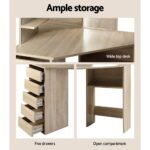 Artiss Dressing Table Stool Set Corner 5 Drawers Oak - Image 7