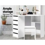 Artiss Dressing Table Stool Set Corner 5 Drawers White - Image 6