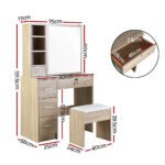 Artiss Dressing Table Stool Set Sliding Mirror Oak Diane - Image 4