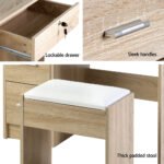 Artiss Dressing Table Stool Set Sliding Mirror Oak Diane - Image 8