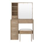 Artiss Dressing Table Set Stool 10 Led Bulbs Wood - Image 3