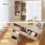 Artiss Dressing Table Set Stool 10 Led Bulbs Wood - Image 5
