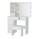 Artiss Dressing Table Set Stool 10 Led Bulbs White Dylan - Image 4