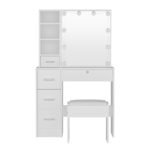 Artiss Dressing Table Set Stool 10 Led Bulbs White Dylan - Image 5