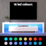 Artiss TV Cabinet Entertainment Unit Stand RGB LED Gloss Furniture 200cm White - Image 6