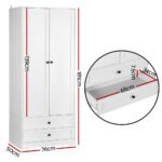 Artiss Wardrobe Clothes Closet Storage Organizer with 2 Doors White - Image 3