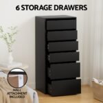 Artiss 6 Chest of Drawers Dresser Tallboy Black - Image 5