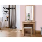 Artiss Dressing Table Stool Set Sliding Mirror Oak Demi - Image 5