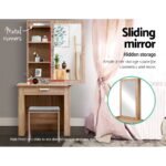 Artiss Dressing Table Stool Set Sliding Mirror Oak Demi - Image 6