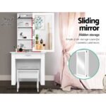 Artiss Dressing Table Stool Set Sliding Mirror White Demi - Image 6