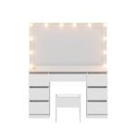 Artiss Dressing Table Vanity Desk Set Stool 12 Led Bulbs White - Image 3