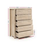 Artiss 5 Chest of Drawers - MAXI Pine - Image 4