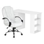 Artiss Computer Desk 120cm Executive Office Chair Set PU Leather High Back White