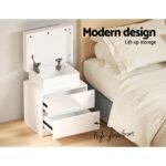 Artiss Bedside Table LED 2 Drawers Lift-up Storage - COLEY White - Image 4