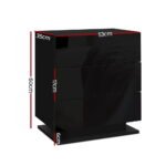 Artiss Bedside Table LED 3 Drawers - MORI Black - Image 2