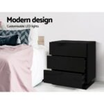 Artiss Bedside Table LED 3 Drawers - MORI Black - Image 4