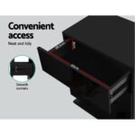 Artiss Bedside Table LED 3 Drawers - MORI Black - Image 6