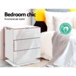 Artiss Bedside Table LED 3 Drawers - MORI White - Image 5