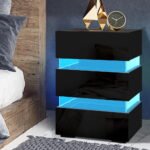 Artiss Bedside Table LED 3 Drawers - LUMI Black - Image 7