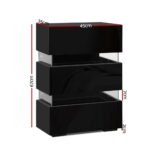 Artiss Bedside Table LED 3 Drawers - LUMI Black - Image 2