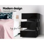 Artiss Bedside Table LED 3 Drawers - LUMI Black - Image 4