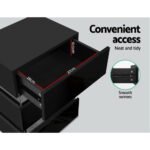Artiss Bedside Table LED 3 Drawers - LUMI Black - Image 6