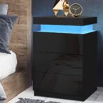Artiss Bedside Table LED 3 Drawers - COLEY Black - Image 8