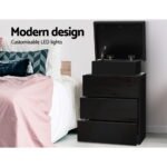 Artiss Bedside Table LED 3 Drawers - COLEY Black - Image 4