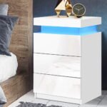 Artiss Bedside Table LED 3 Drawers - COLEY White - Image 7