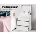 Artiss Bedside Table LED 3 Drawers - COLEY White - Image 4