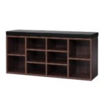 Artiss Shoe Rack Cabinet Bench 10 Cubes - Walnut - Image 7