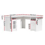 Artiss Computer Desk Shelf Cabinet L-Shape White 150CM - Image 2