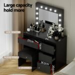 Artiss Dressing Table Set Stool 12 Led Bulbs Black - Image 6