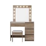 Artiss Dressing Table Set Stool 12 Led Bulbs Wood - Image 4