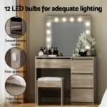 Artiss Dressing Table Set Stool 12 Led Bulbs Wood - Image 7